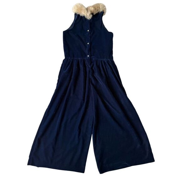 Janie and Jack Velvet Faux Fur Collar Jumpsuit girl’s size 7 Navy Blue - Picture 4 of 9
